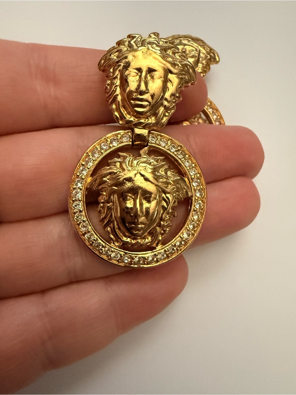 Versace Gold Medusa Drop Earrings with Crystal - Picture 2 of 10